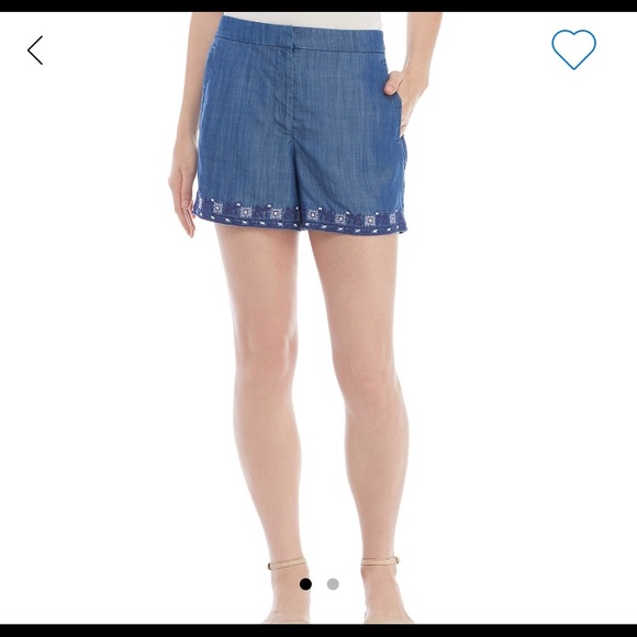 Kaari Blue Pants - Kaari Blue Embroidered Structured Shorts
